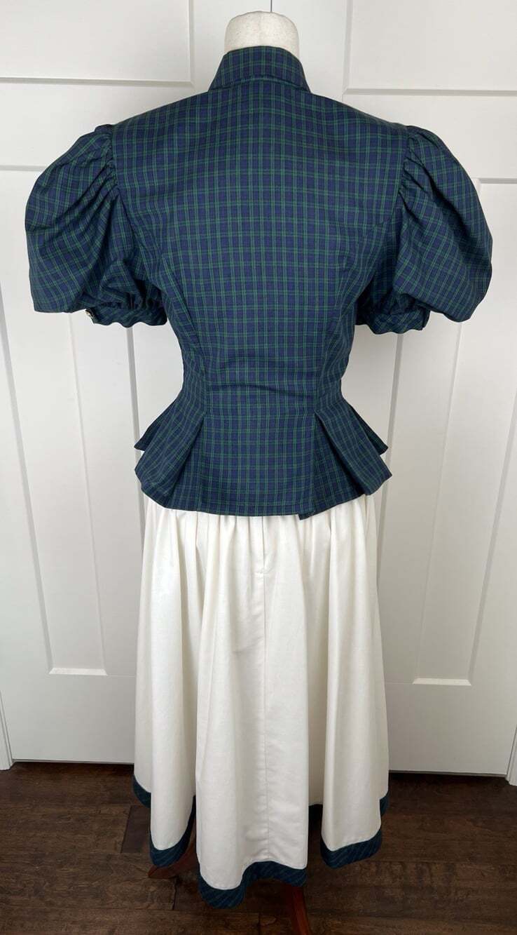 Vintage 80s Leslie Lucks Tartan Plaid Puff Sleeve Peplum Blouse Skirt Set XS - Picture 10 of 16